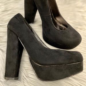 Glaze Black Faux Suede Heels